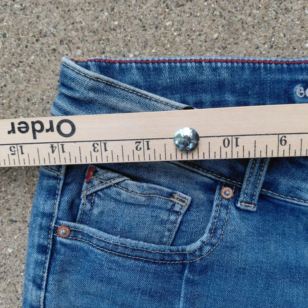 Edgely Flare Jeans Womens 10 Blue Denim High Rise Front Seam Raw Hem Comfort
